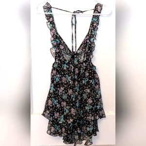 Victoria's Secret Dark Floral Mesh Babydoll Top